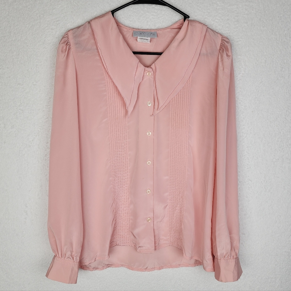 VINTAGE COLWYN CHASE Baby Pink Button Up Blouse 6